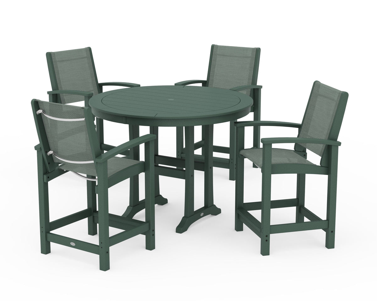 POLYWOOD Coastal 5-Piece Counter Set in Green / Dupioni Sea Mist