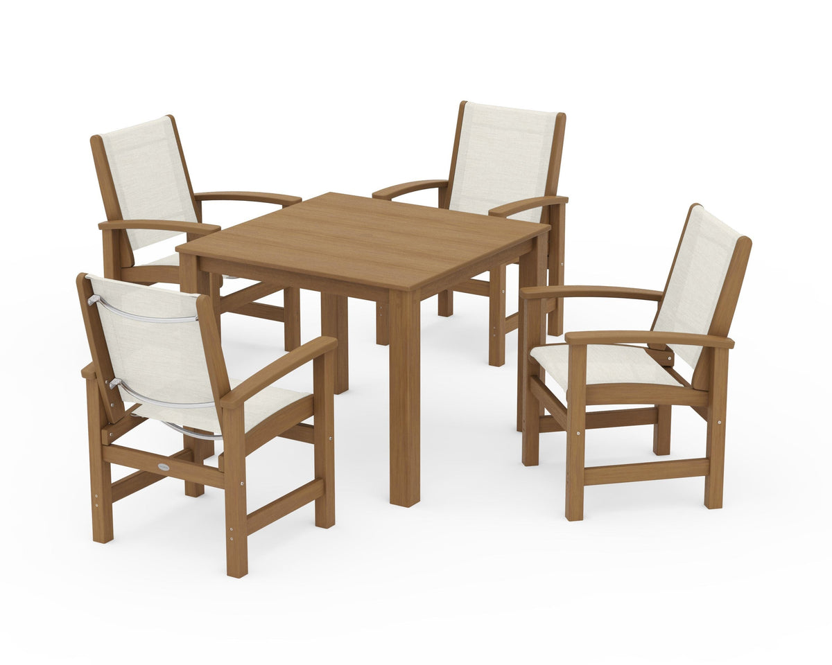 POLYWOOD Coastal 5-Piece Parsons Dining Set in Natural / Parchment