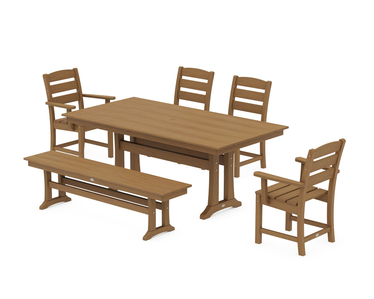 POLYWOOD Lakeside 6-Piece Farmhouse Dining Set with Trestle Legs in Natural