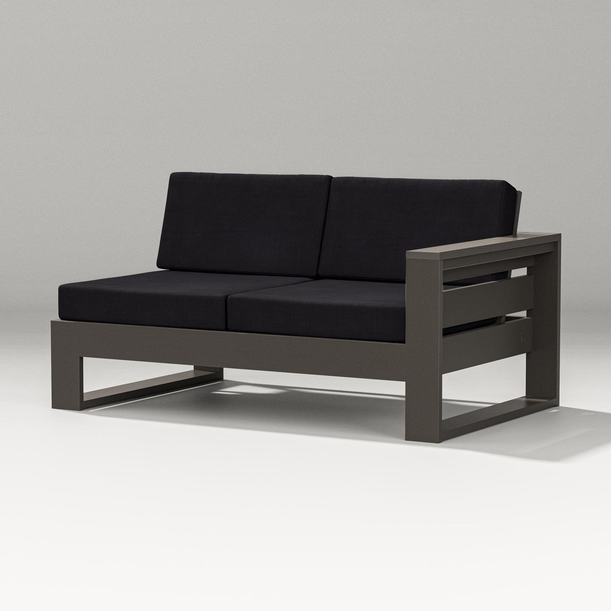 POLYWOOD Latitude Modular Right Arm Loveseat in Vintage Coffee / Midnight Linen