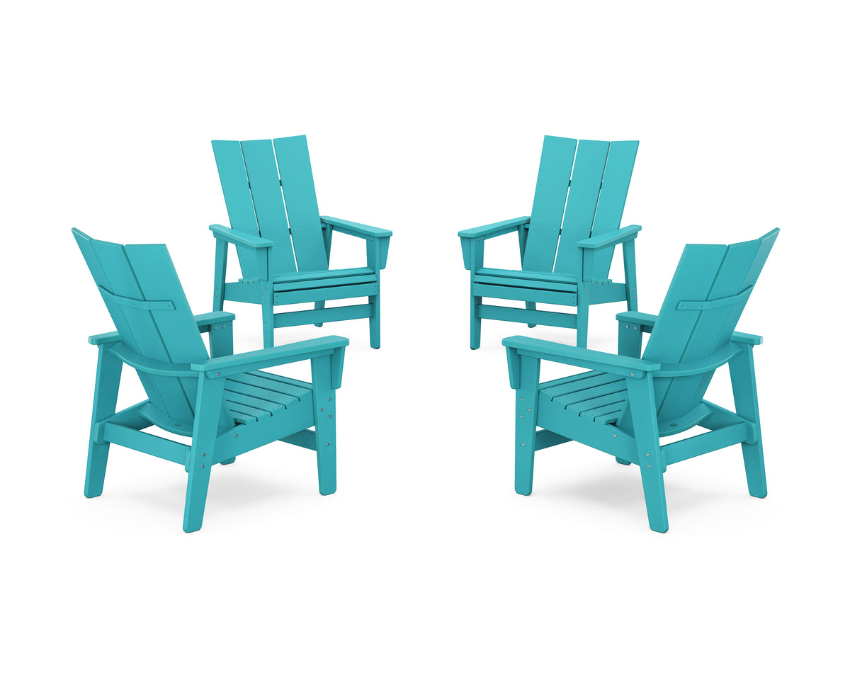 POLYWOOD 4-Piece Modern Grand Upright Adirondack Chair Conversation Set in Aruba