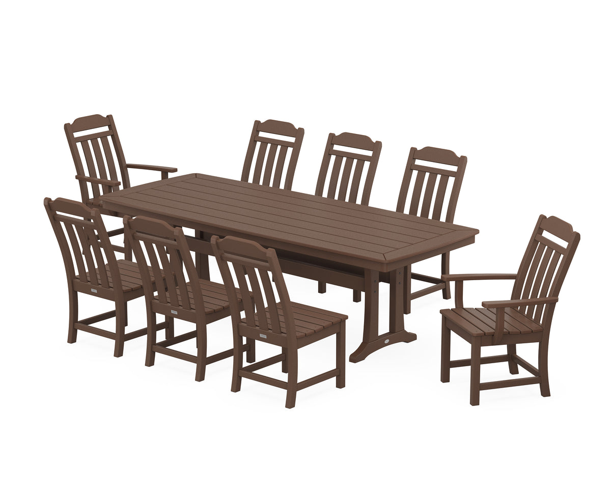 POLYWOOD Cottage 9-Piece Dining Set with Trestle Legs in Mahogany