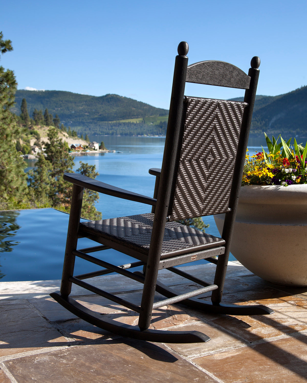 POLYWOOD Jefferson 3-Piece Woven Rocker Set in an outdoor setting