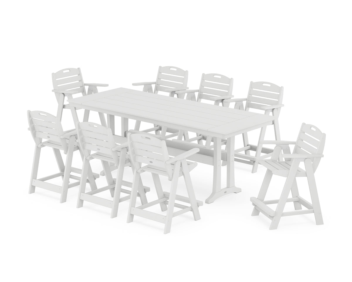 POLYWOOD Nautical 9-Piece Farmhouse Counter Set with Trestle Legs in White