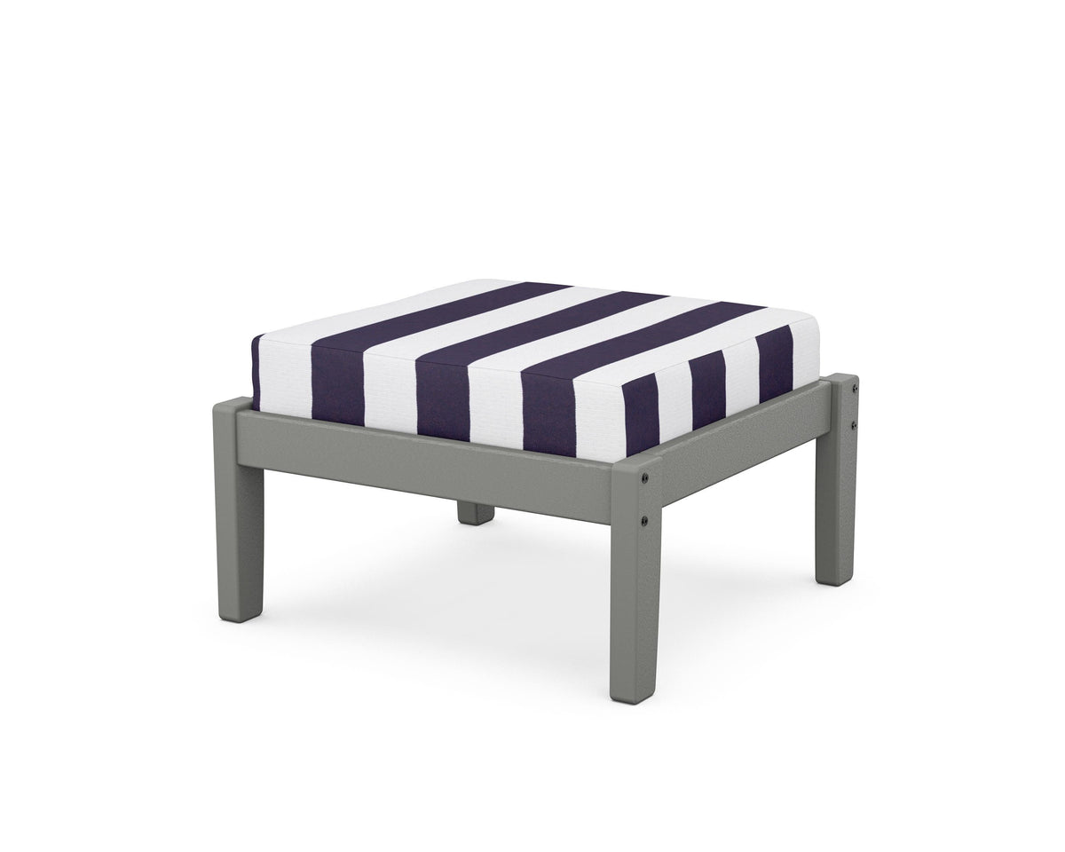 POLYWOOD Deep Seating Ottoman in Slate Grey / Cabana Stripe Navy