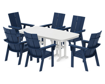 POLYWOOD Modern Curveback Adirondack 7-Piece Dining Set in Navy / White