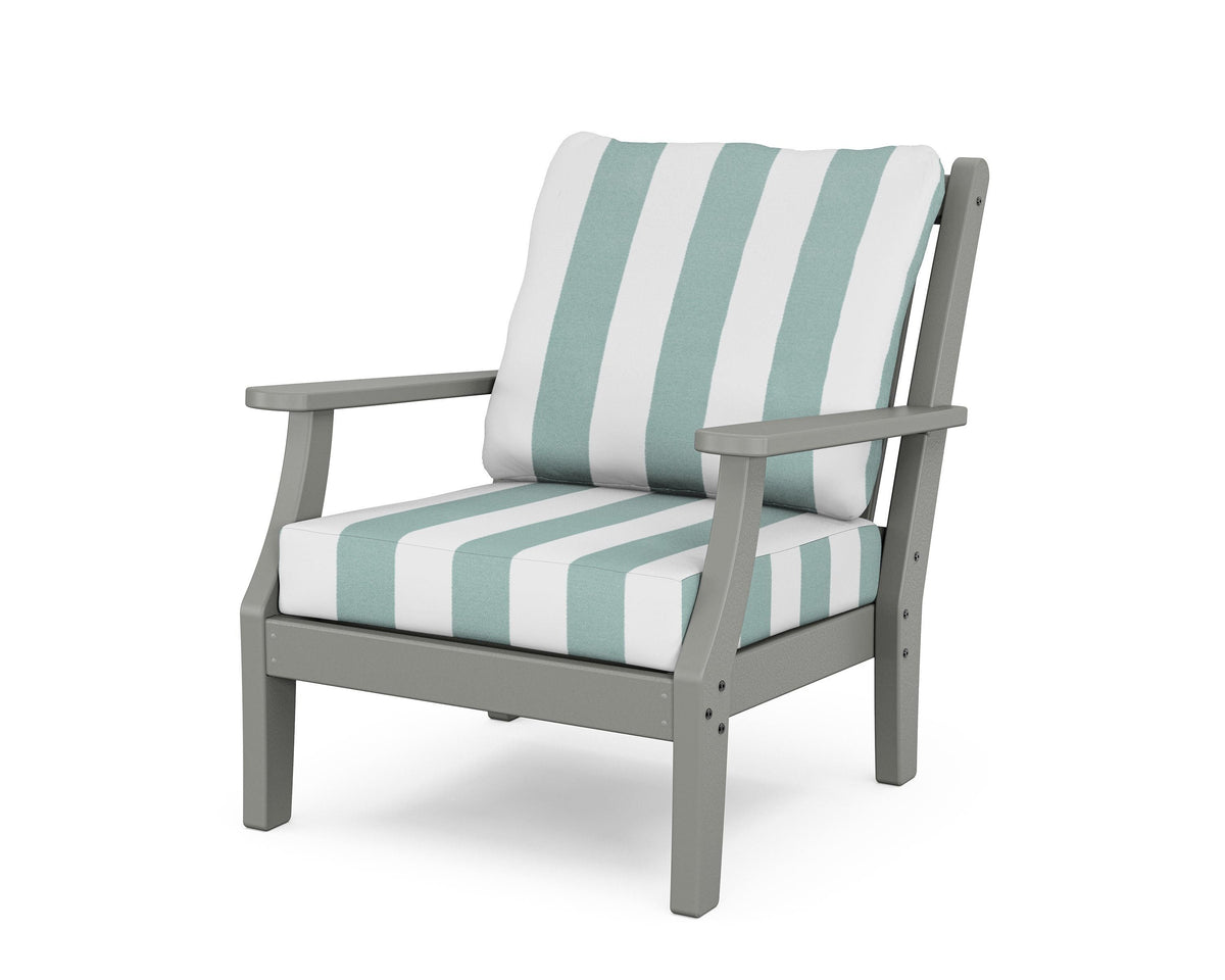 POLYWOOD Wovendale Deep Seating Chair in Slate Grey / Cabana Stripe Glacier Spa