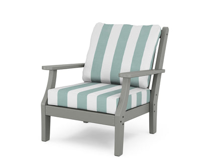 POLYWOOD Wovendale Deep Seating Chair in Slate Grey / Cabana Stripe Glacier Spa
