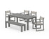 POLYWOOD EDGE Sling Arm Chair 6-Piece Parsons Dining Set with Bench in Slate Grey / Birch