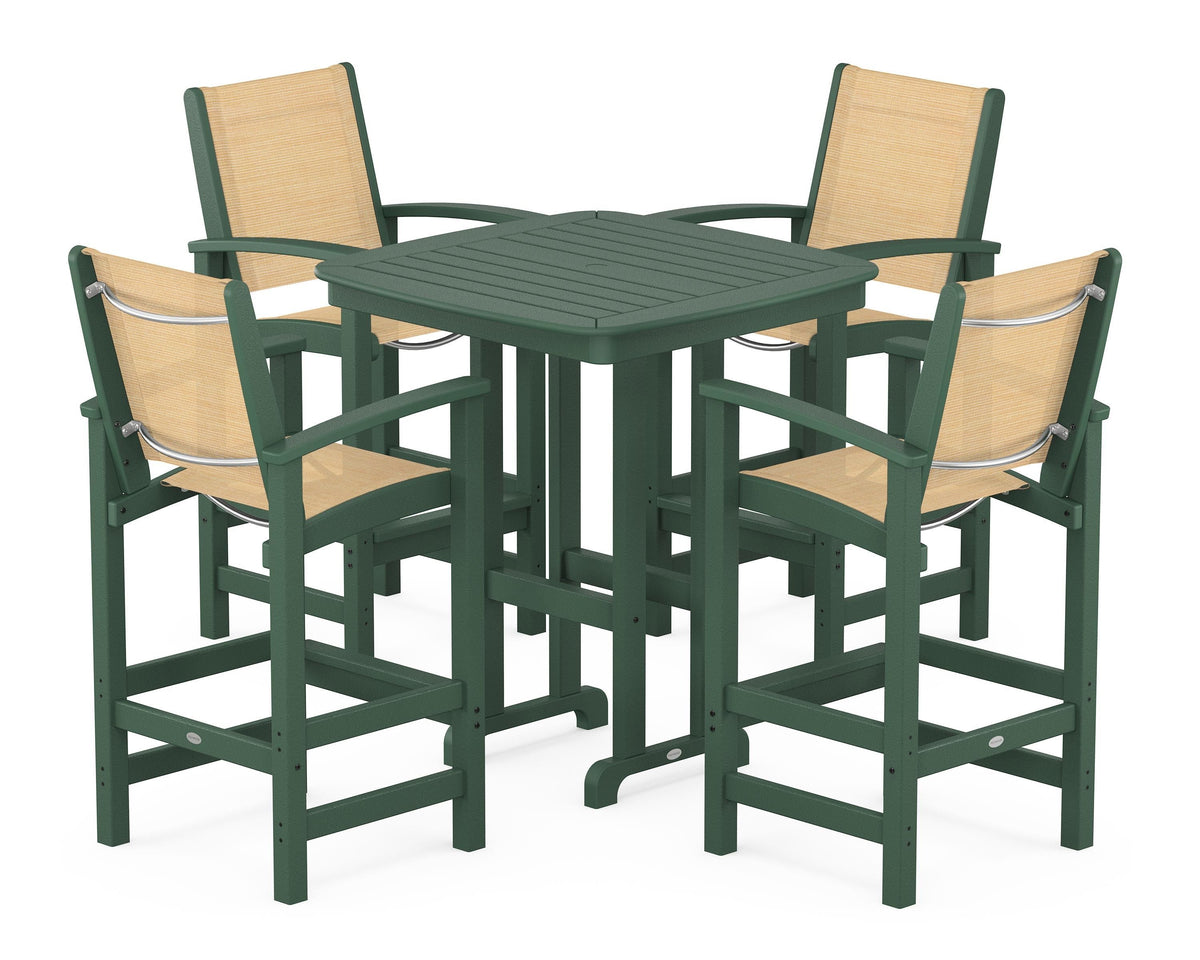 POLYWOOD Coastal 5-Piece Bar Set in Green / Dupioni Apricot