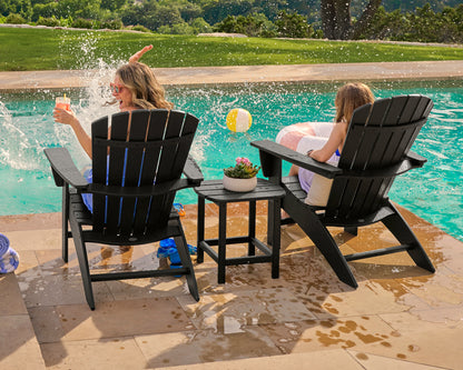 POLYWOOD Nautical 3-Piece Curveback Adirondack Set in Black styled outdoors