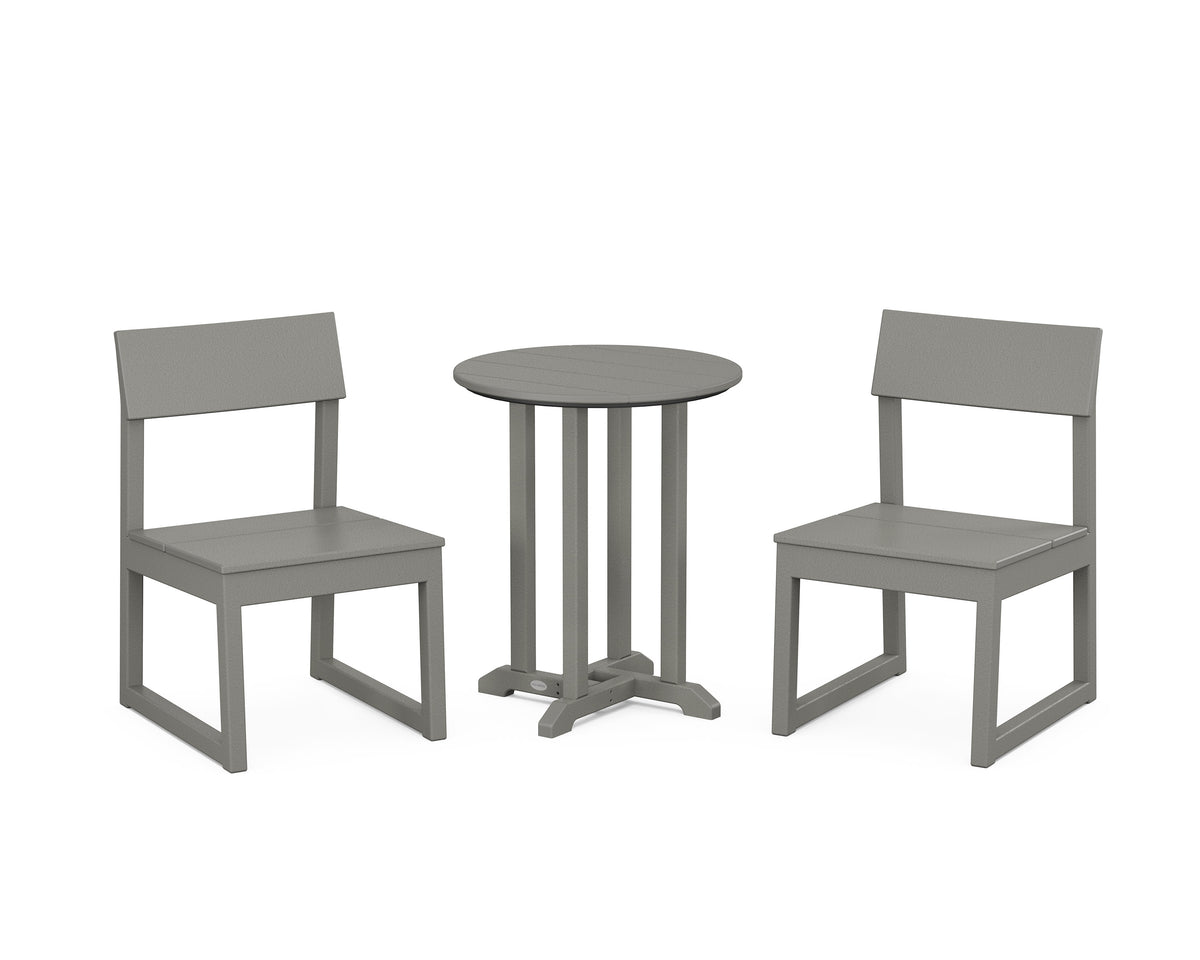 POLYWOOD EDGE Side Chair 3-Piece Round Bistro Dining Set in Slate Grey