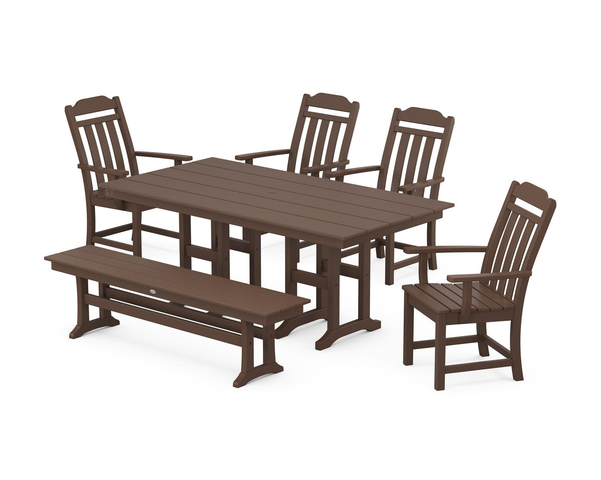 POLYWOOD Cottage 6-Piece Farmhouse Dining Set with Bench in Mahogany