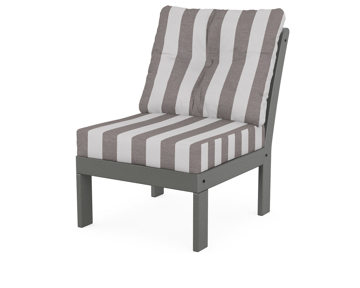 POLYWOOD Vineyard Modular Armless Chair in Slate Grey / Cabana Stripe Grey Mist