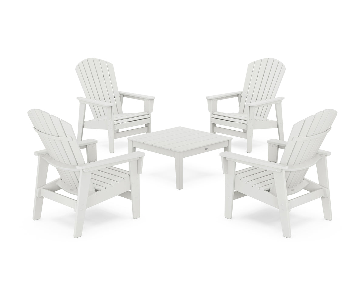 POLYWOOD 5-Piece Nautical Grand Upright Adirondack Chair Conversation Group in Vintage White