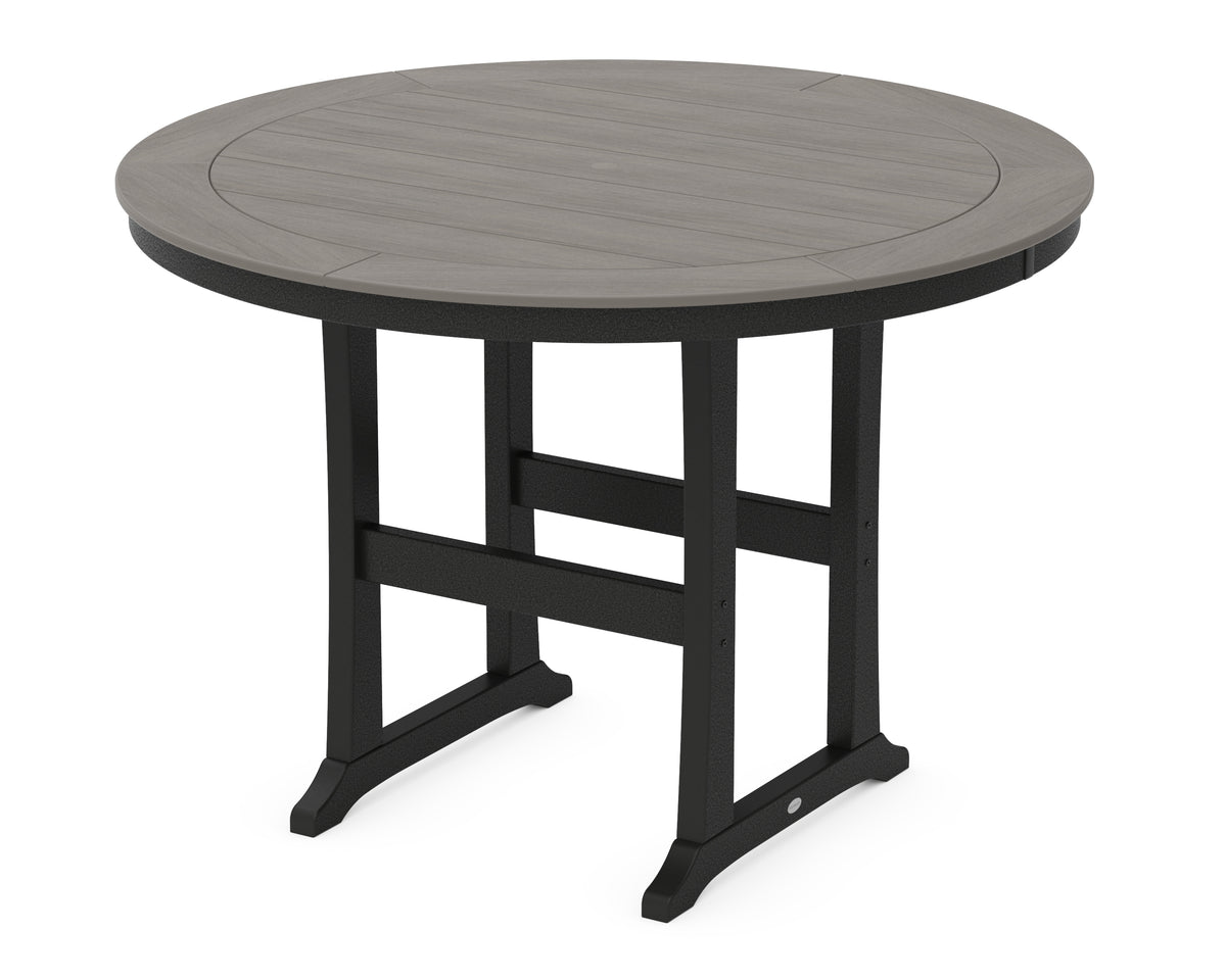 POLYWOOD Nautical Trestle 60" Round Bar Table in Black / Driftwood