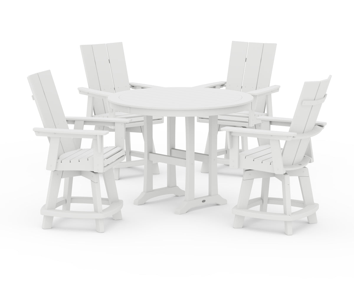 POLYWOOD 5-Piece Modern Swivel Counter Set in White
