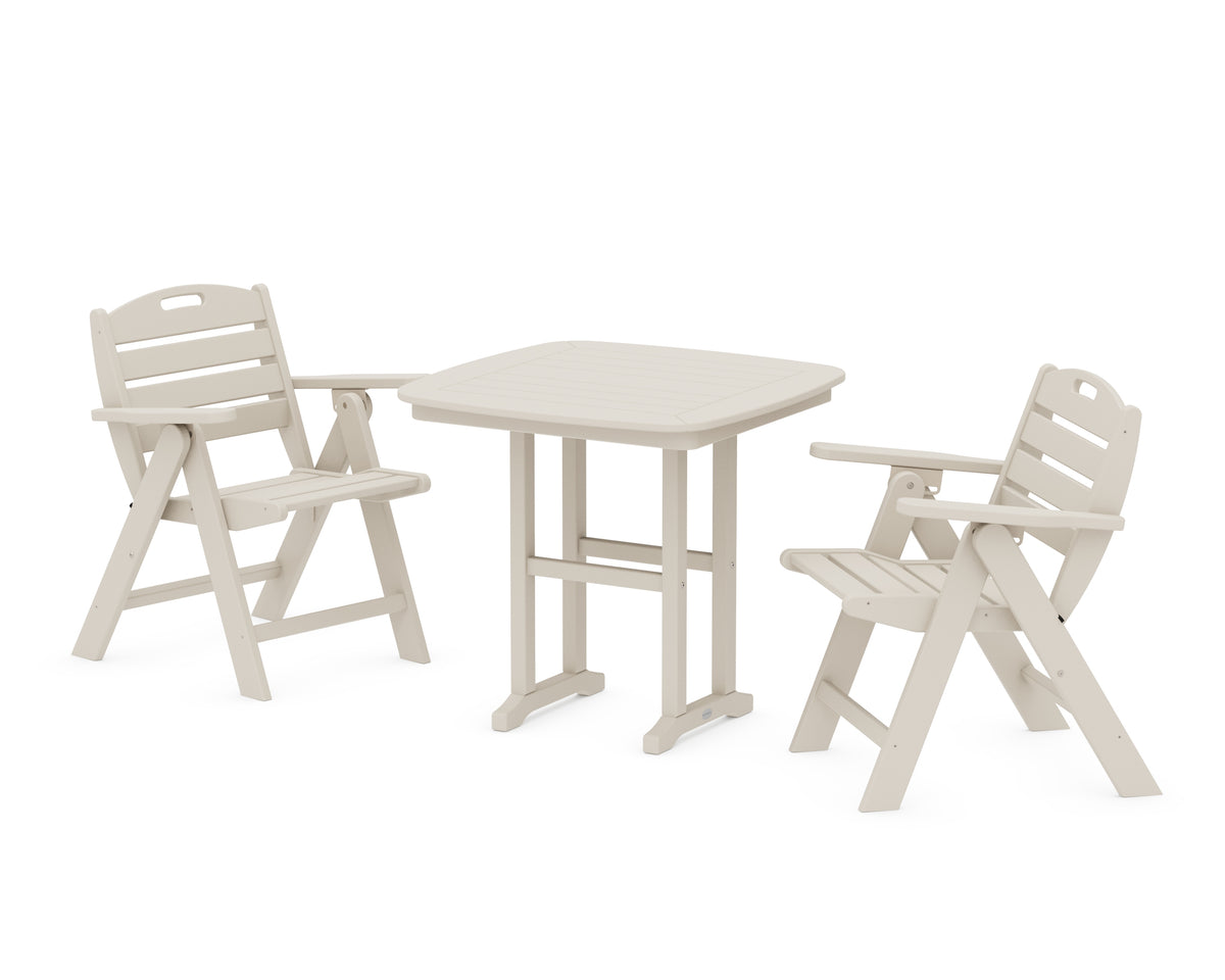 POLYWOOD Nautical Folding Lowback Chair 3-Piece Dining Set in Sand