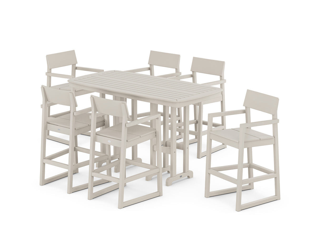 POLYWOOD EDGE Arm Chair 7-Piece Bar Set in Sand