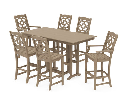 POLYWOOD Chinoiserie 7-Piece Farmhouse Bar Set in Vintage Sahara