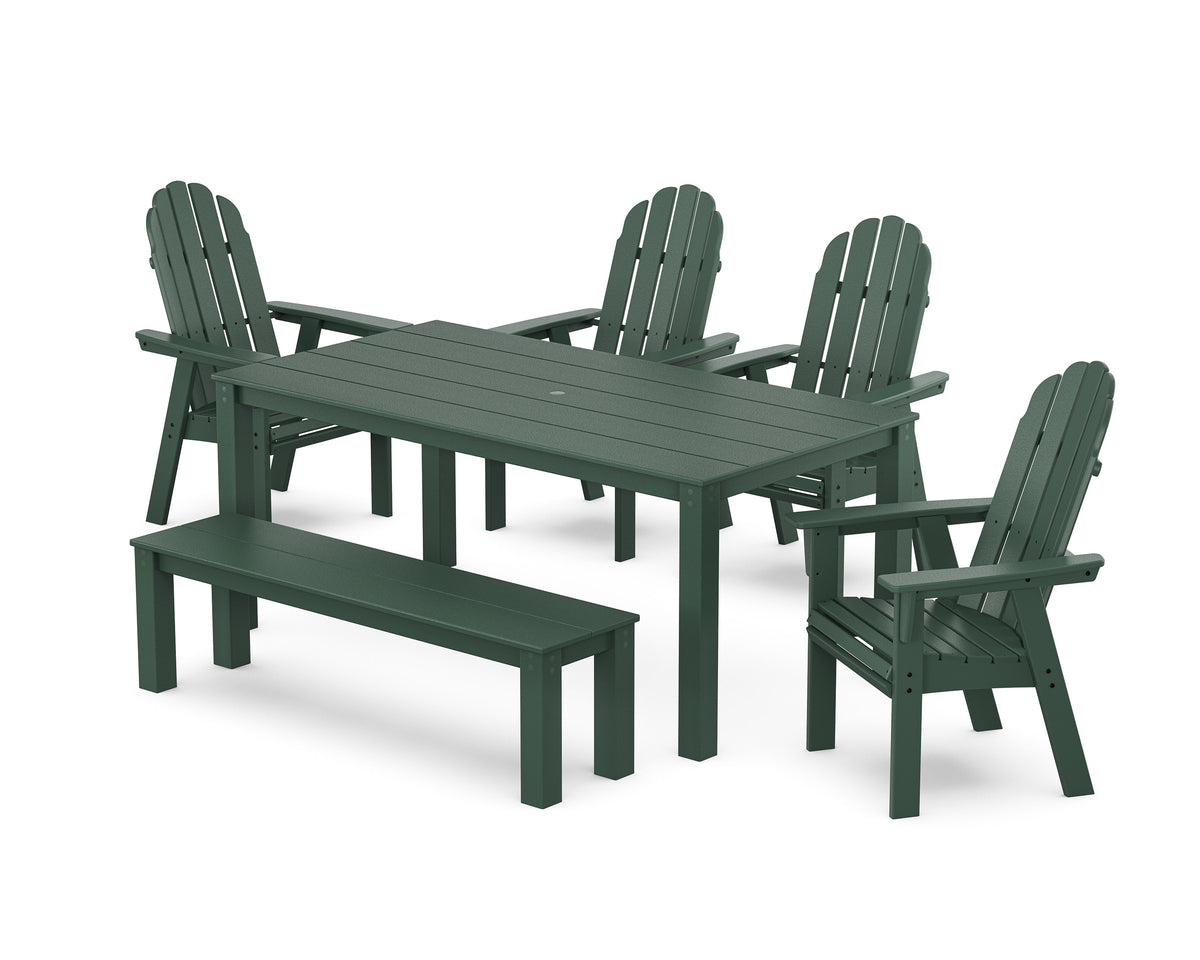 POLYWOOD Vineyard Curveback Adirondack 6-Piece Parsons Dining Set with Bench in Green