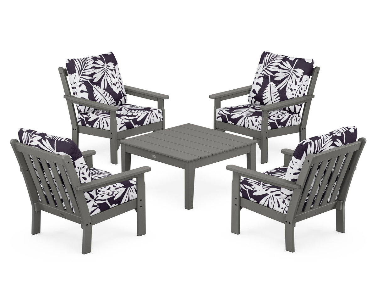 POLYWOOD Vineyard 5-Piece Deep Seating Conversation Set in Slate Grey / Leaf Navy