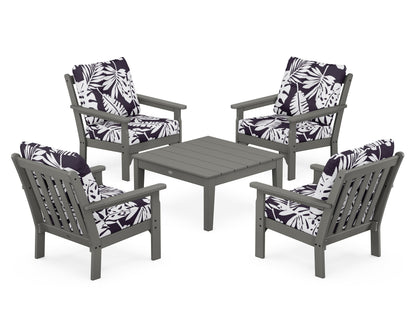 POLYWOOD Vineyard 5-Piece Deep Seating Conversation Set in Slate Grey / Leaf Navy