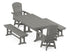 POLYWOOD Nautical Curveback Adirondack Swivel Chair 5-Piece Farmhouse Dining Set with Trestle Legs and Benches in Slate Grey