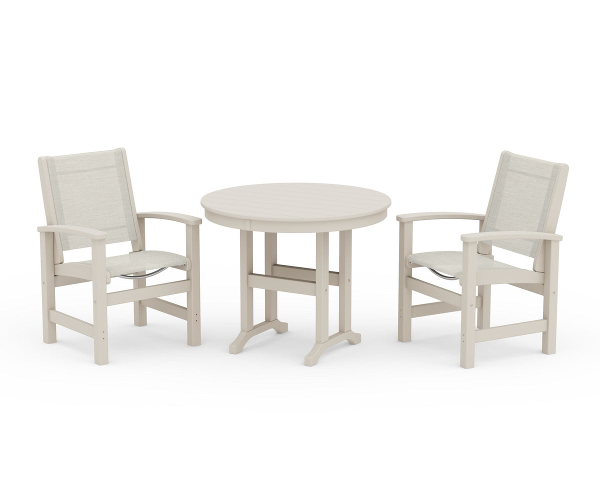 POLYWOOD Coastal 3-Piece Round Dining Set in Sand / Parchment