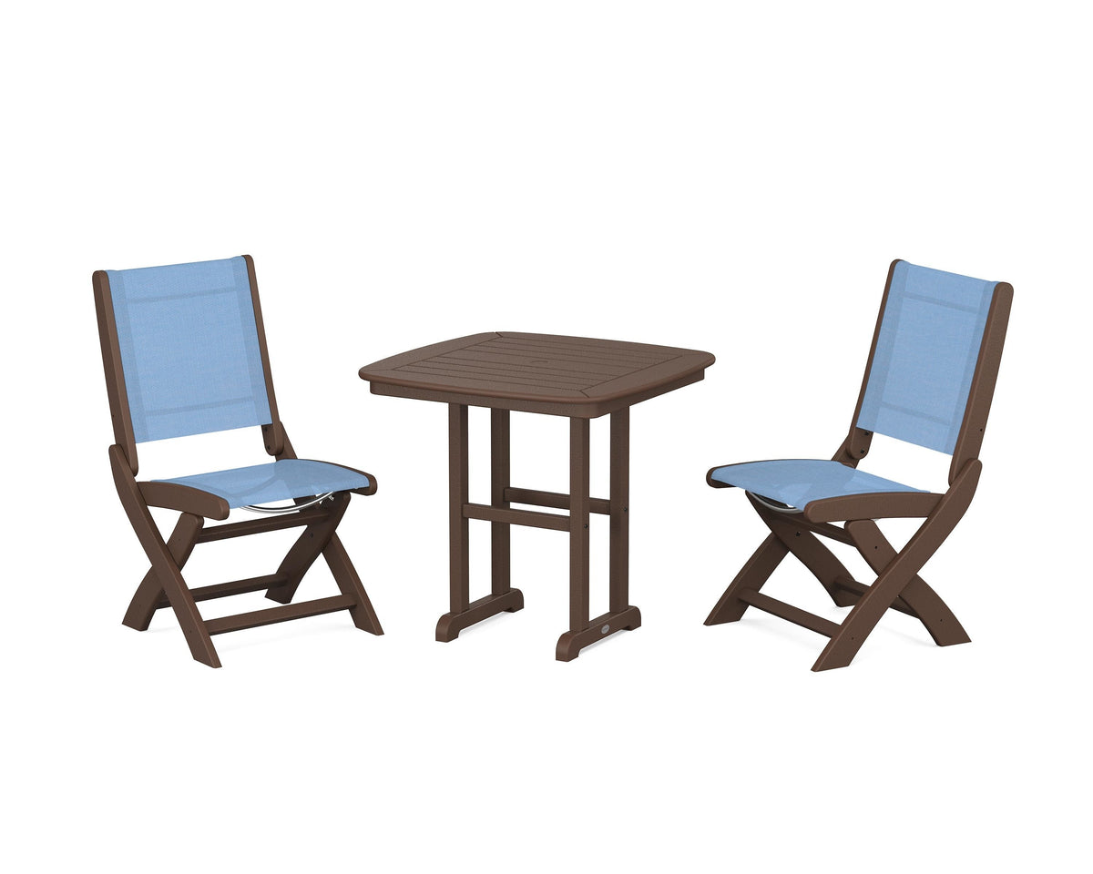 POLYWOOD Coastal Folding Side Chair 3-Piece Dining Set in Mahogany / Poolside