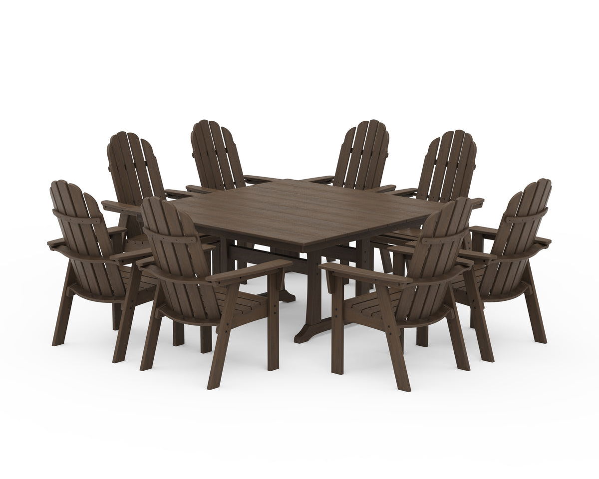 POLYWOOD Vineyard Curveback Adirondack 9-Piece Square Farmhouse Dining Set with Trestle Legs in Kona