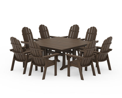 POLYWOOD Vineyard Curveback Adirondack 9-Piece Square Farmhouse Dining Set with Trestle Legs in Kona