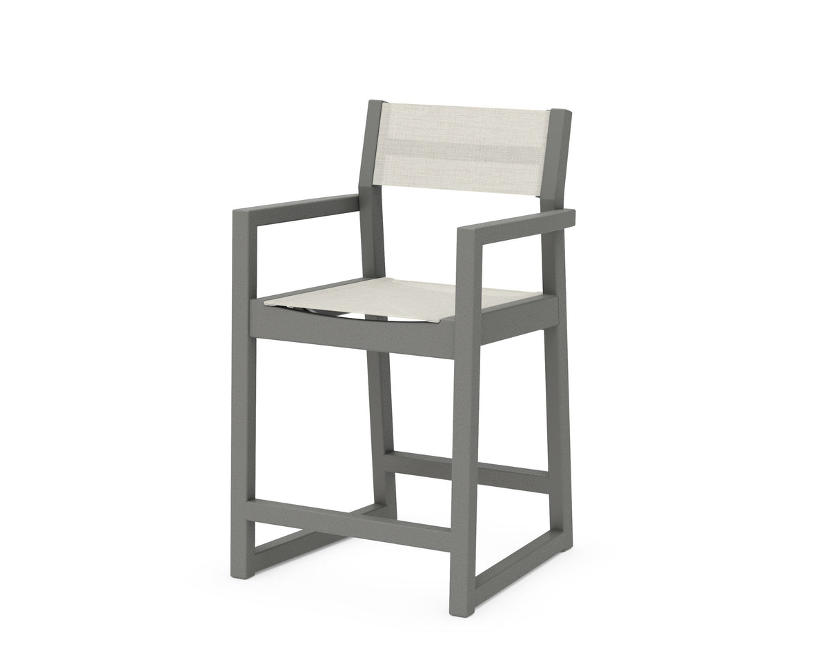 POLYWOOD EDGE Sling Counter Arm Chair in Slate Grey / Parchment