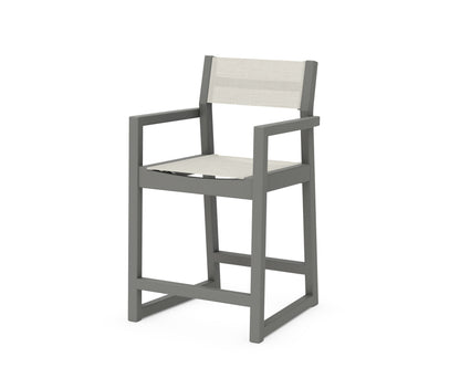 POLYWOOD EDGE Sling Counter Arm Chair in Slate Grey / Parchment