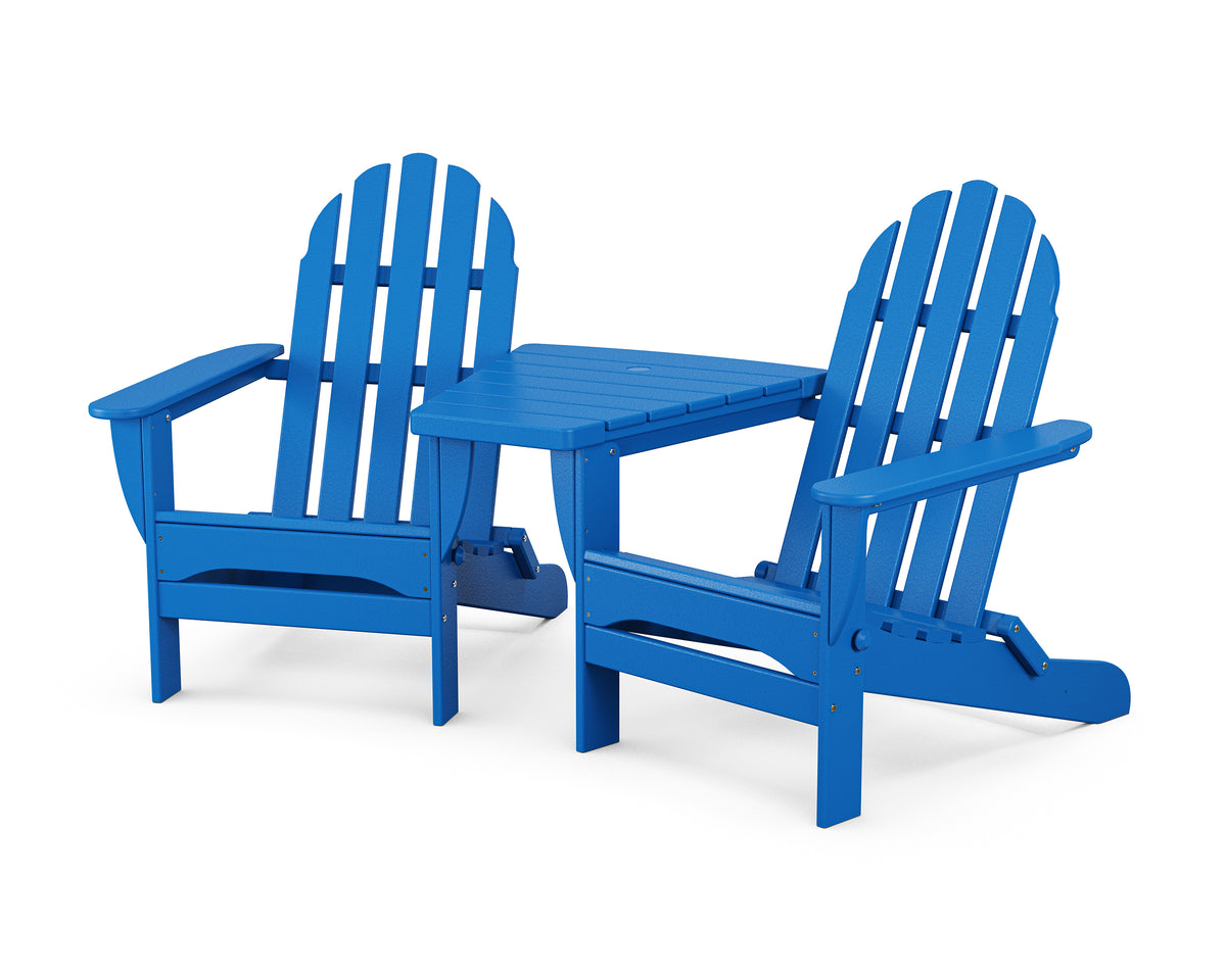 POLYWOOD Classic 3-Piece Folding Adirondack Set With Connecting Table in Pacific Blue