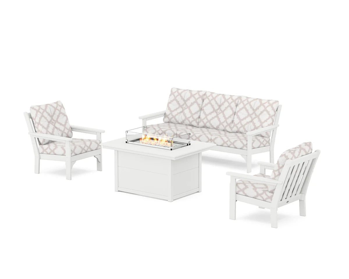 POLYWOOD Vineyard Deep Seating Fire Pit Table Set