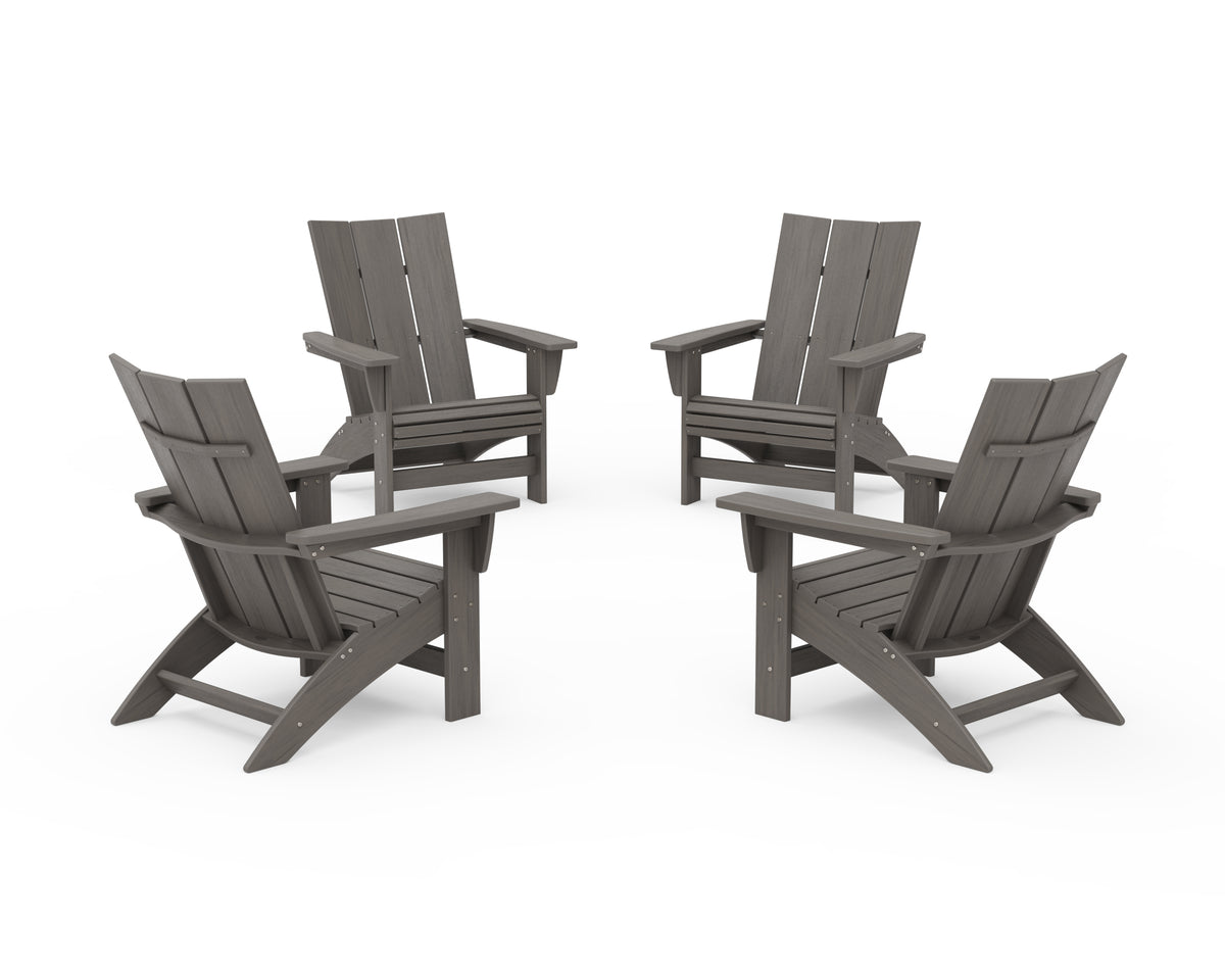 POLYWOOD 4-Piece Modern Grand Adirondack Chair Conversation Set in Driftwood