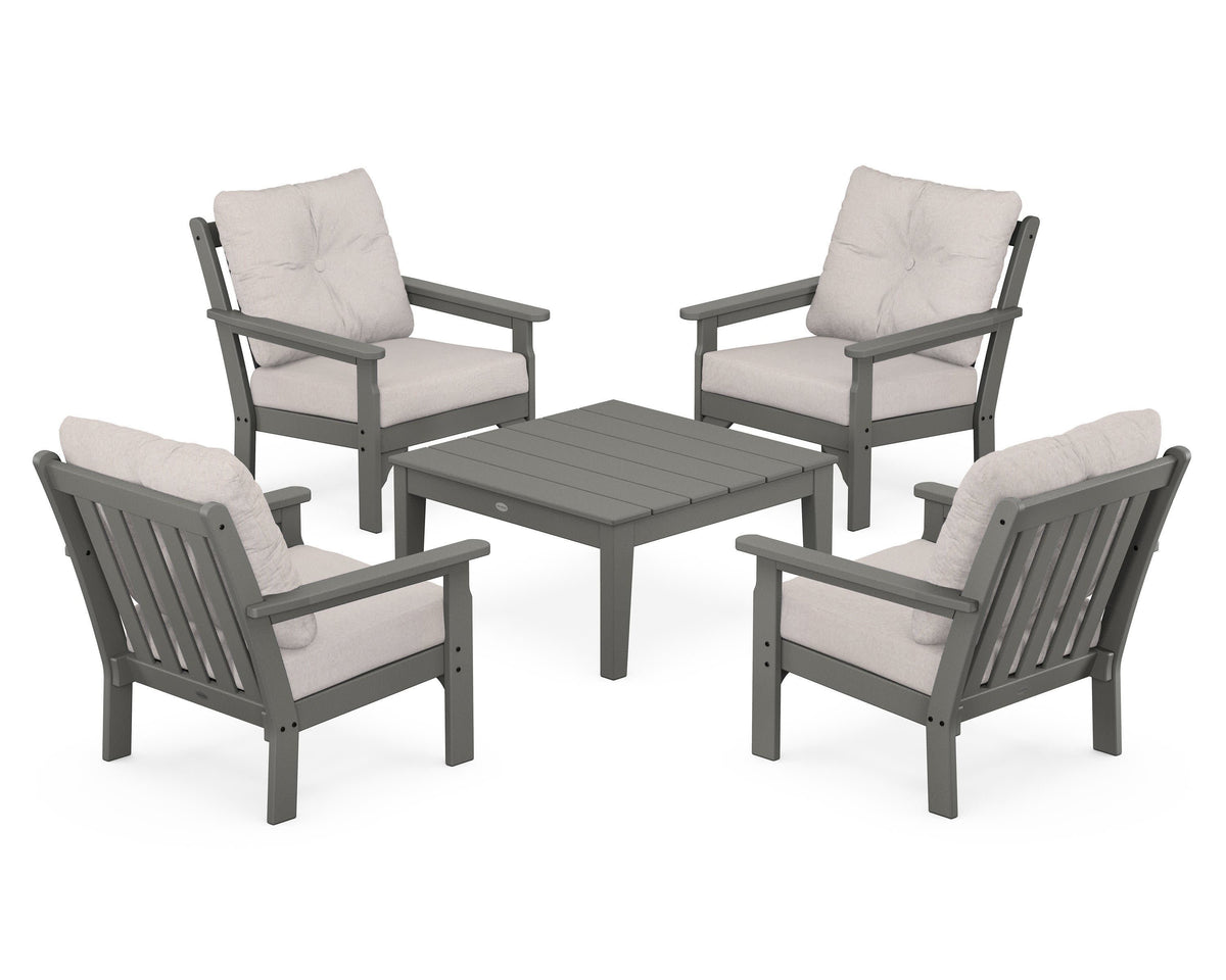 POLYWOOD Vineyard 5-Piece Deep Seating Conversation Set in Slate Grey / Dune Burlap