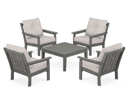POLYWOOD Vineyard 5-Piece Deep Seating Conversation Set in Slate Grey / Dune Burlap