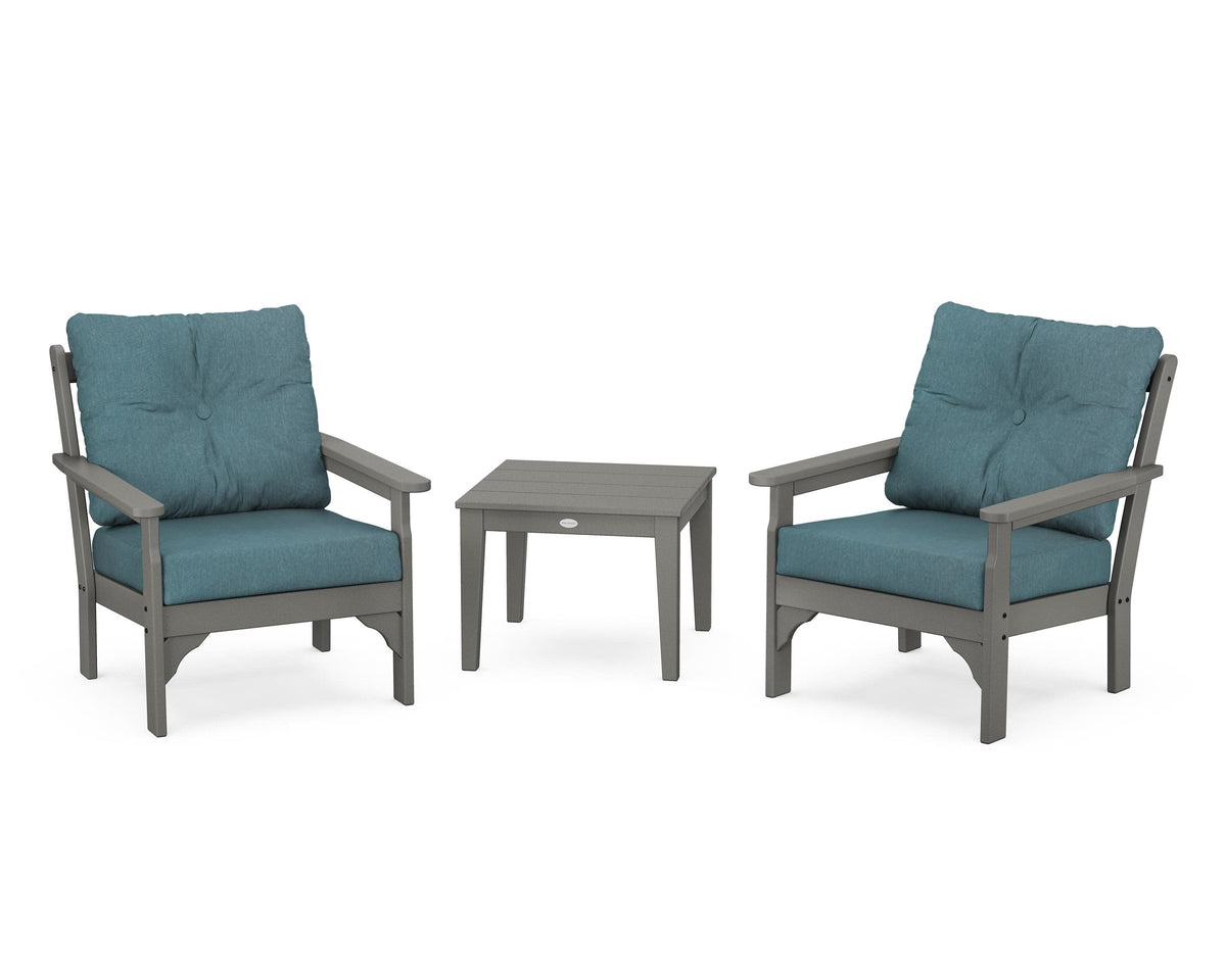 POLYWOOD Vineyard 3-Piece Deep Seating Set in Slate Grey / Ocean Teal