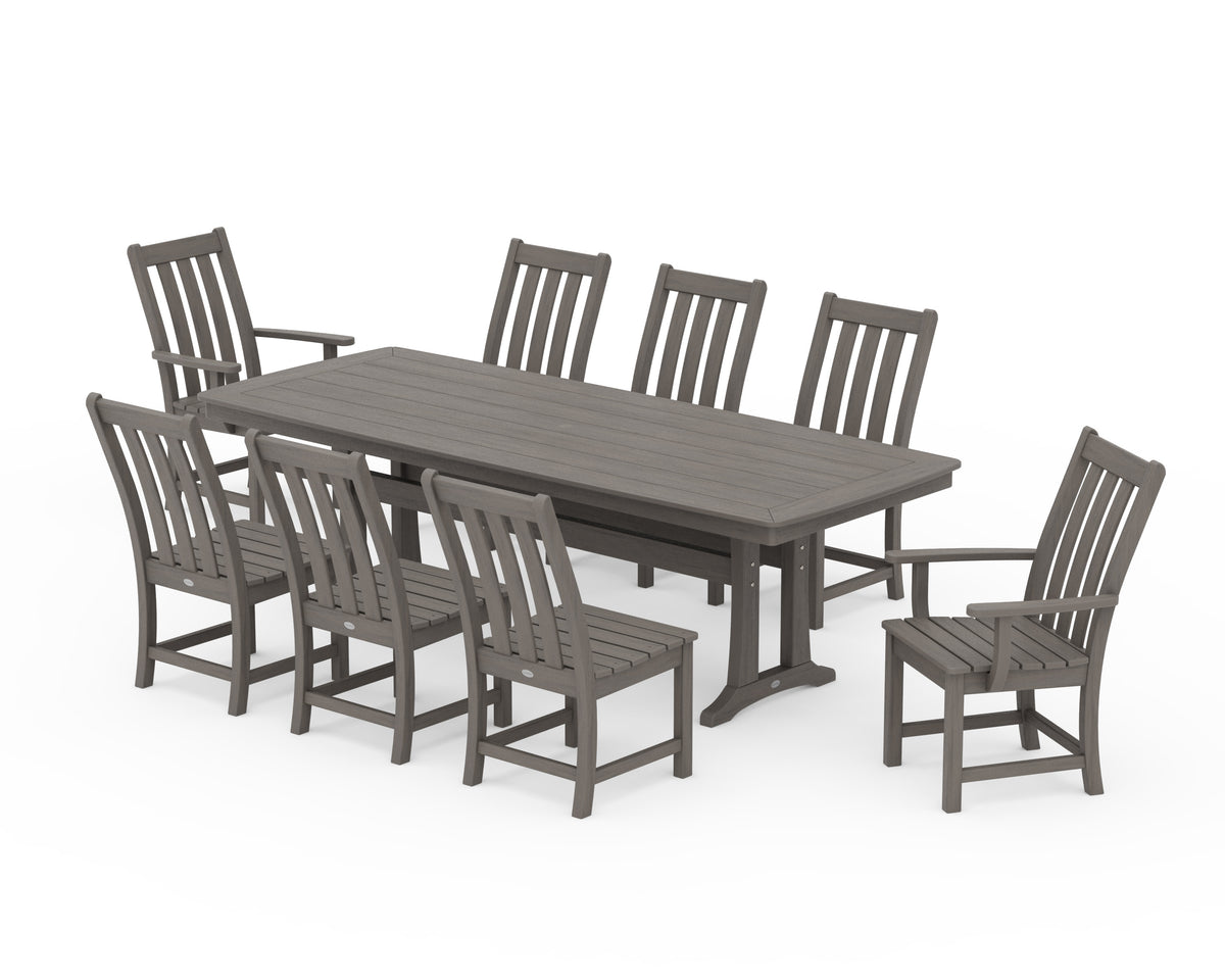 POLYWOOD Vineyard 9-Piece Dining Set with Trestle Legs in Driftwood