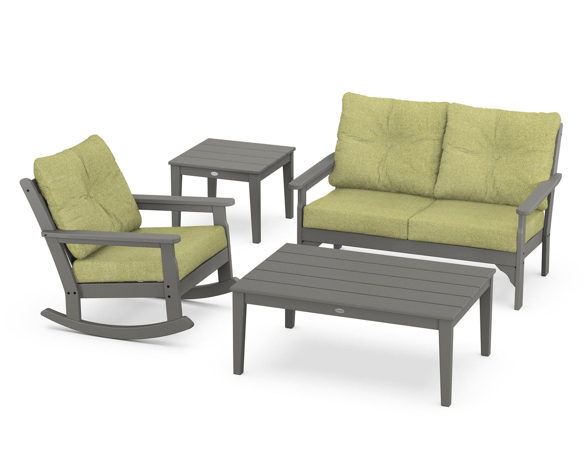 POLYWOOD Vineyard 4-Piece Deep Seating Rocker Set in Slate Grey / Chartreuse Boucle