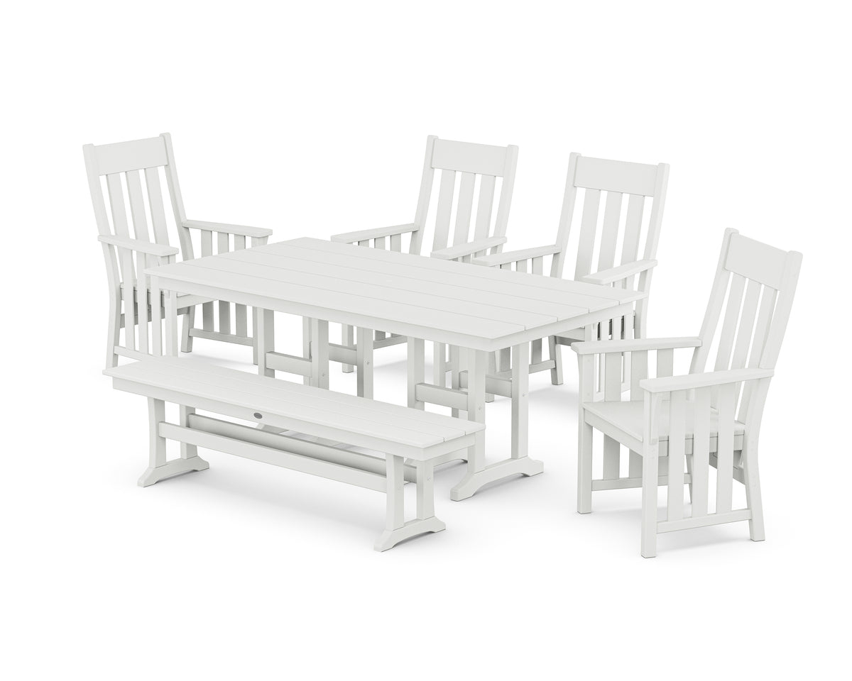 POLYWOOD Acadia 6-Piece Farmhouse Dining Set with Bench in White