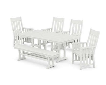 POLYWOOD Acadia 6-Piece Farmhouse Dining Set with Bench in White