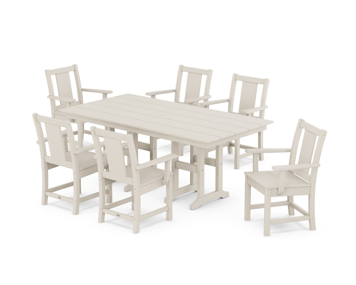 POLYWOOD Prairie Arm Chair 7-Piece Farmhouse Dining Set in Sand