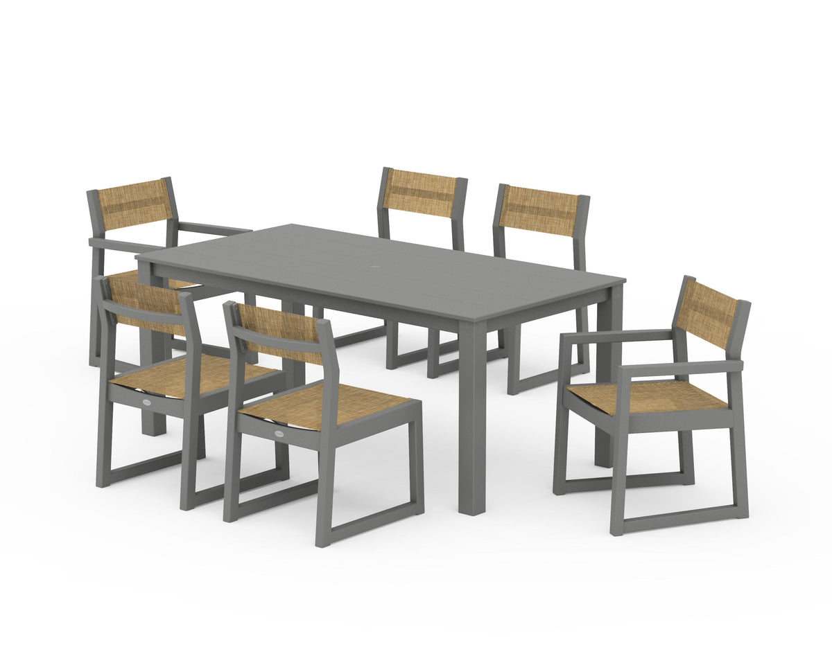 POLYWOOD EDGE Sling 7-Piece Parsons Dining Set in Slate Grey / Burlap