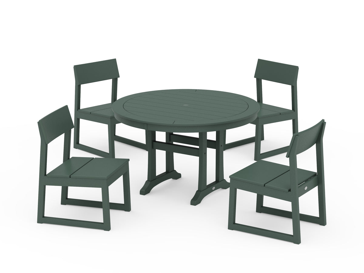 POLYWOOD EDGE Side Chair 5-Piece Round Dining Set with Trestle Legs in Green