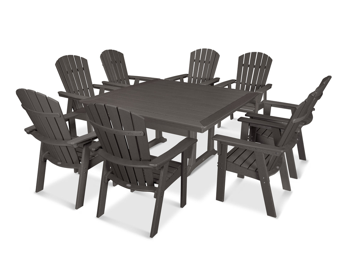 POLYWOOD Nautical Adirondack 9-Piece Trestle Dining Set in Vintage Coffee