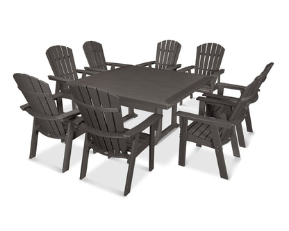 POLYWOOD Nautical Adirondack 9-Piece Trestle Dining Set in Vintage Coffee