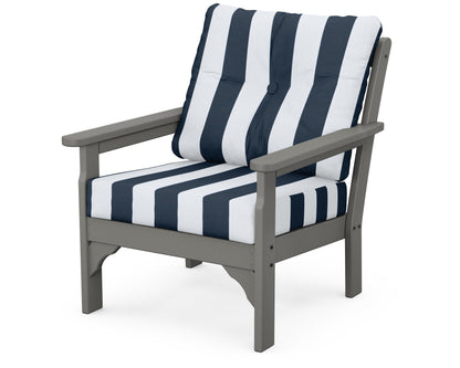 POLYWOOD Vineyard Deep Seating Chair in Slate Grey / Cabana Stripe Marine Indigo